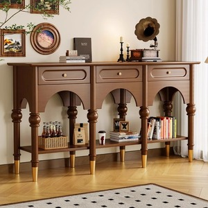 Mid-Century Retro Solid Wood Sideboard <strong>French</strong> &amp; American Style Console Table with <strong>Shelves</strong> &amp; Drawers for Hotel &amp; Living Room - Product Image 2