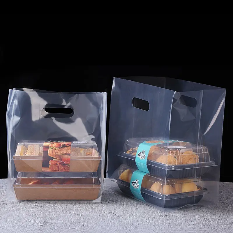 ダイカットハンドル付きの透明な商品のビニール袋のロゴ中小企業のショッピング食品包装袋のためのバルク小売