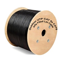 Kabel LAN UTP CAT 5e CAT6 Outdoor Berisi Jelly, Kabel Ethernet Tembaga 23AWG 4 Pasang Solid dengan Selubung LDPE, Kabel Jaringan