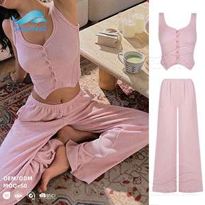 <span class=keywords><strong>T</strong></span>ùy chỉnh của phụ <span class=keywords><strong>n</strong></span>ữ Mùa hè đi lại thiế<span class=keywords><strong>t</strong></span> lập không tay Crew Neck <span class=keywords><strong>n</strong></span>ú<span class=keywords><strong>t</strong></span> Knit TOP cao eo quầ<span class=keywords><strong>n</strong></span> ống rộng - Product Image 1