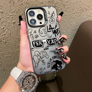 Coque de téléphone anti-choc givrée beige avec motif graffiti et collage d'autocollants pour <span class=keywords><strong>iPhone</strong></span> 17/16/15/14 Pro Max, Accessoires mobiles - Product Image 5