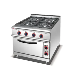 Full Series Restaurant Kitchen Equipment Stainless Steel Gas Type Free Standing 4 Cookers Burners Stoves With Electric Oven