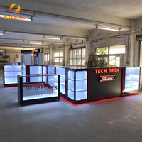Kiosque d'exposition de téléphones portables en verre trempé écologique moderne avec éclairage LED – Présentoirs élégants pour téléphones