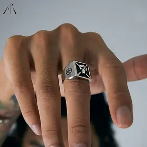 Bague de motard en argent massif 925 pour hommes et femmes, bijou hip hop Vintage avec tête de mort, grands anneaux polis, unisexe