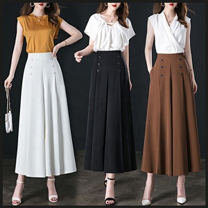 <span class=keywords><strong>Pantaloni</strong></span> Eleganti da Ufficio Primaverili ed Estivi, Vintage a Vita Alta con Tasche, <span class=keywords><strong>Taglie</strong></span> <span class=keywords><strong>Forti</strong></span>, Casual a Gamba Larga - Product Image 1