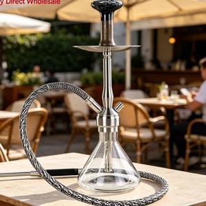 Cachimba de Acero Inoxidable con una Sola Manguera, Cazoleta de Vidrio Transparente, Narguile Árabe de 50cm, Tubo Recto Moderno para Bar - Product Image 5