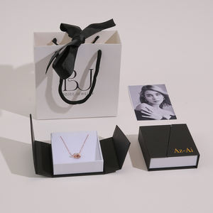 Boîte à bijoux en carton à double porte avec logo personnalisé, boîte à collier, boîte à pendentif, boîte à boucles d'oreilles de luxe avec rubans - Product Image 5