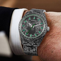 Montre-bracelet d'explorateurs en acier inoxydable de très haute qualité 40mm mains claires gravées feuilles de chanvre conception mécanique de luxe ETA NH35