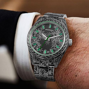 Super High Quality 40mm Stainless Steel Explorers Wristwatch Clear Hands Engraved Hemp Leaves Luxury Mechanical Design ETA NH35 - Product Image 2