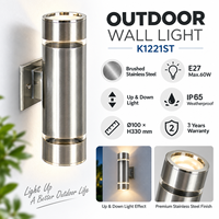 Lampe murale extérieure en acier inoxydable étanche IP65 avec ampoules LED, éclairage mural extérieur vers le haut et vers le bas, applique murale pour porche, couloir