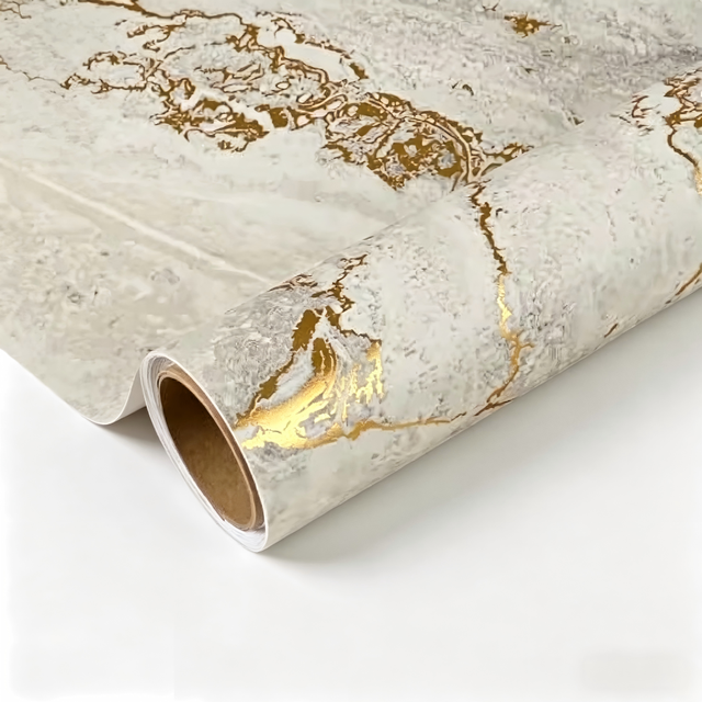Matte Beige Gold Marble Waterproof Self Adhesive Contact Paper for Kitchen Countertop Modern Design 15.7x354 Inch