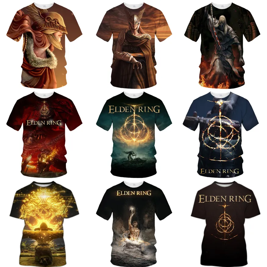 Casual Mode Ronde Hals Tops Hot Sale Nieuwe Elden Ring 3d Print T-Shirt Donkere Zielen Afdrukken Heren En Kid 'S Game Shirts
