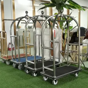 Cesta plegable de acero inoxidable para Hotel, carrito de lujo con corona de Bellboy, jaula para porristas, carretilla para equipaje