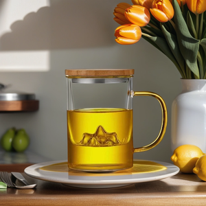 Handgefertigte Borosilikat-Glastasse mit dickem Boden, doppelwandig, klar, mit Bambusgriff und Deckel, spülmaschinen- und mikrowellengeeignet, <span class=keywords><strong>CHAPLIN</strong></span> - Product Image 1
