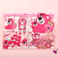 Carnet à feuilles mobiles A7 en acrylique et pulpe de bois, motif dessin animé mignon : Fille, Fraise, Petit Ours