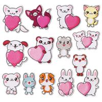 14 patchs autocollants en forme de cœur et d'animaux pour vêtements, chapeaux, sacs, chaussettes, usage quotidien pour cadeaux DIY, activité commerciale, décoration personnalisée
