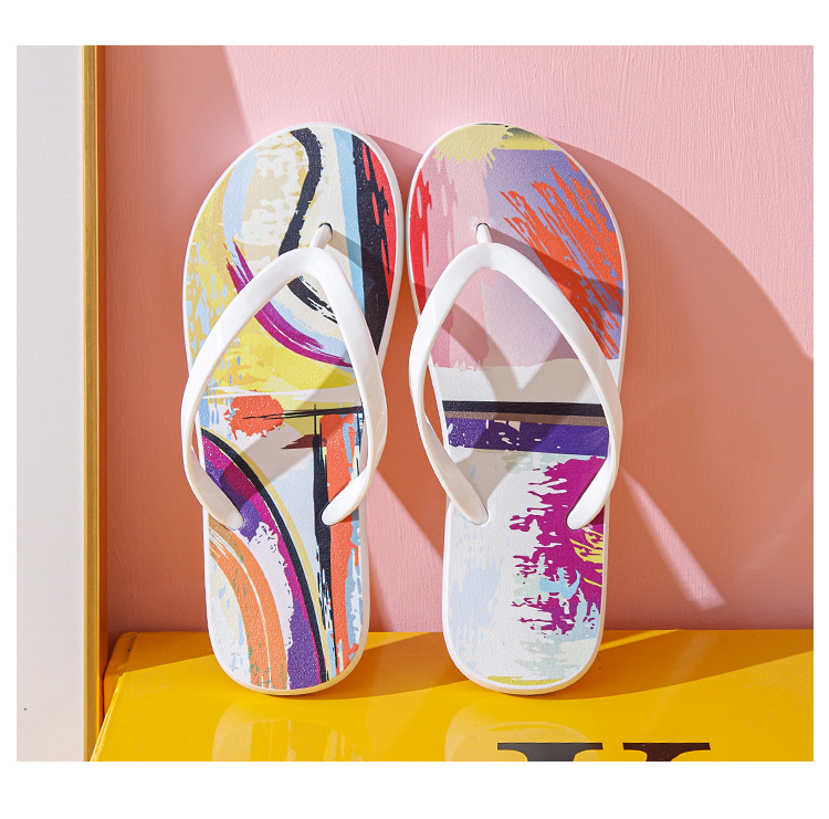 Custom Printed Black White Flip-flops for Women Summer Non-slip Beach Flats Slippers Shoes