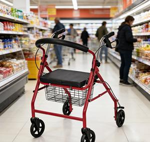 Chariot de courses pliable en aluminium de haute qualité avec repose-pieds, siège, sac, soins aux personnes âgées, déambulateur à roulettes - Product Image 1