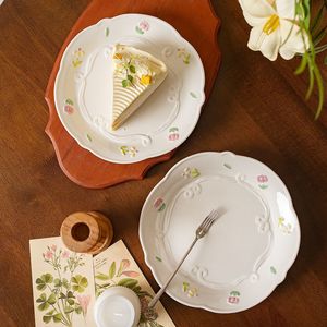 Custom High Quality <b>Stoneware</b> Floral Dishwasher Safe Dinner Plate Bowl Mug Embossed Pattern Nordic White <b>Dinnerware</b> <b>Sets</b> Ceramic - Product Image 5