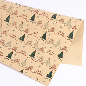 Papier d'emballage de noël personnalisé pour enfants, emballage cadeau de vacances, avec flocon de neige, <span class=keywords><strong>arbre</strong></span> vert, papier de soie - Product Image 1