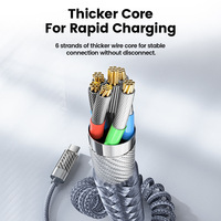 Cable de Carga Rápida Retráctil USB-C de 6A Toocki, con Indicador de Carga Transparente, Trenzado de Aluminio y E-Marker para Laptop y Teléfono