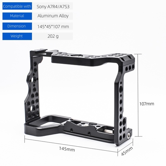 Aluminum Alloy Camera Cage for Sony A7R4/A7S3 Full Protection Rig Stabilizer with Multi Mount Points for Videography Photography