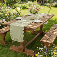 Chemin de table élégant en tissu de mousseline de coton écologique fait main vert sauge pour mariage, événement, banquet, décoration de la maison