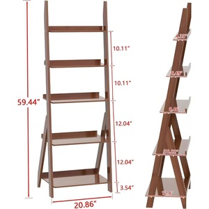 Natural bamboo <b>ladder</b> shelf, 5-tier wall-mounted bookshelf, trapezoidal <b>bookcase</b>, storage and display rack. - Product Image 2