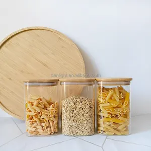 3pcs 6pcs vidro armazenamento de alimentos jar set Vasilha De Vidro De Borosilicato Conjunto com Eco-Friendly Tampas De Bambu para Farinha Cereal Café feijão