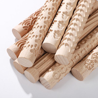 Nouveau Rouleau à Pâtisserie en Bois de Hêtre Façonné à la Main pour Pâte à Modeler, Outil d'Art Potier, Bâtonnet de Gaufrage à Motifs, Chine