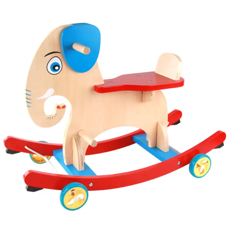 Phong Cách Mới Gỗ Rắn Trẻ Em Rocking Horse Ngựa Gỗ Đồ Chơi Bằng Gỗ 2 In1 Mục Đích Kép Voi Rocking Xe Cho Trẻ Em