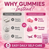 Gummies aux phéromones pour femmes, marque privée, parfum naturel et soutien de la confiance, saveur fraise, 60 unités