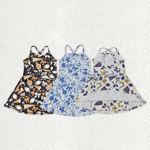 Robes d'été en gros pour bébés filles, 3 couleurs, avec nœuds et motifs de football, robes actives mi-longues pour supporter son équipe - Product Image 1