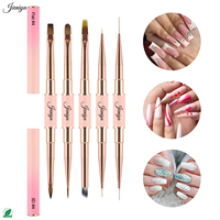 Ensemble de pinceaux pour nail art en nylon à manche métallique dégradé rose, 2 en 1, pinceau liner et pinceau plat ovale pour gel de construction