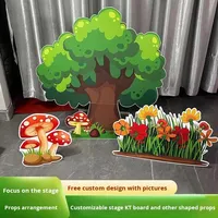 Set Dekorasi Pesta Ulang Tahun Tema Hutan Pohon Rumput Cetak Digital Modern dengan Balon, Papan KT Custom