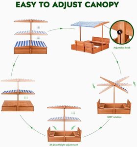 Caja de Arena de Madera para Niños con Dos Asientos y Toldo, Cubierta Plegable para Caja de Arena, para Todas las Estaciones - Product Image 5