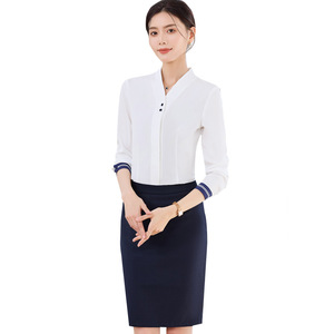 Women's White Long Sleeve Shirt Solid Color Contrast Cuff Office Wear Polyester Poplin OL Uniform YX602 - Product Image 5