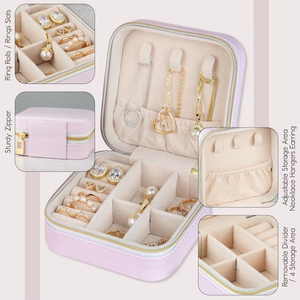 Estuche de Viaje Pequeño de Piel Sintética para Joyas con Logotipo Personalizado, Organizador de Joyas de Terciopelo Mini, en Blanco, Morado y Rosa, con Cremallera para Collares - Product Image 4