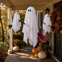 Décorations d'Halloween : Lot de 3 Fantômes en Plastique avec Lumières Chaudes Intégrées, Gaze Flottante et Suspendue pour Utilisation Intérieure et Extérieure