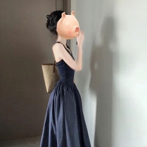 French Style Sleeveless Halter Neck <b>Dress</b> Women Summer 2025 Elegant Waist Cinching Long <b>Dress</b> Splicing Irregular Design - Product Image 1