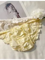 100% 실크 팬티 여성 속옷 통기성 란제리 여성 섹시 브리프 심리스 러플 여성 팬티