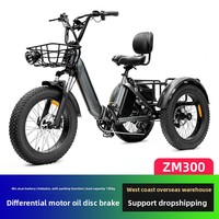 Tricycle électrique ZM300 à longue autonomie avec assistance à la traction, pneus larges de 20 pouces, différentiel de stationnement pour personnes âgées