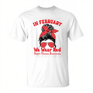 T-shirt con motivo a ciuffetto disordinato per la sensibilizzazione sulle malattie cardiache di febbraio, colore rosso, prodotto promozionale - Product Image 2