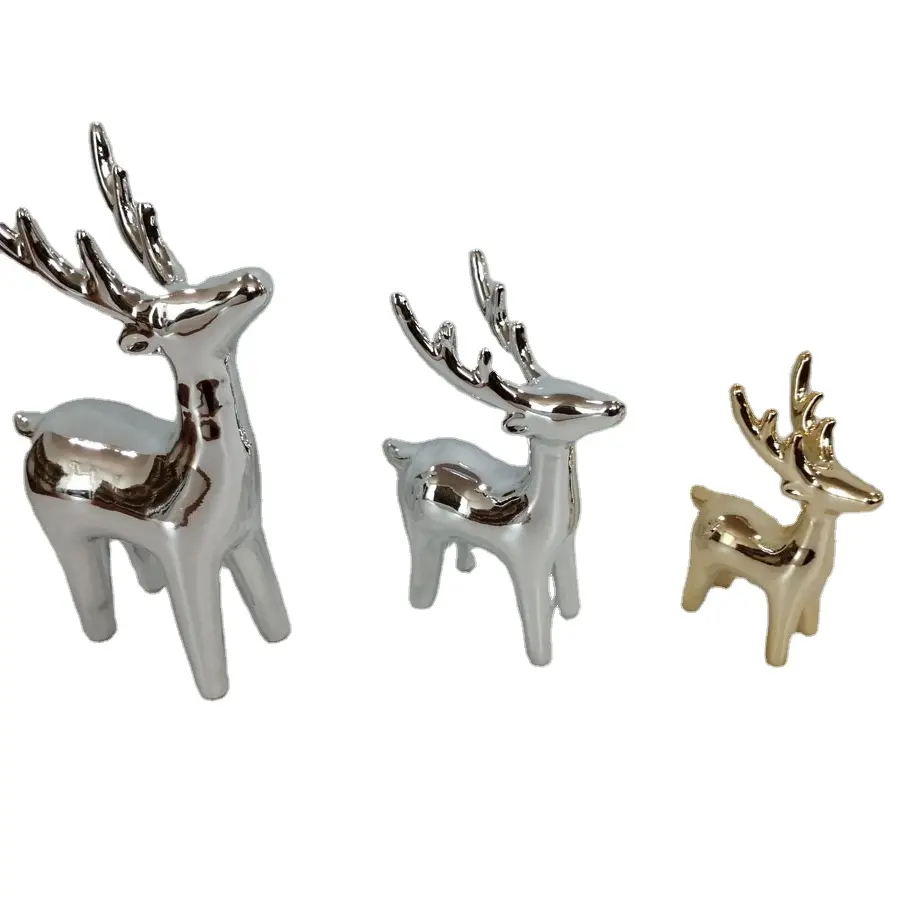 手描きの電気メッキゴールドシルバーセラミッククリスマス置物装飾: 鹿3個セット