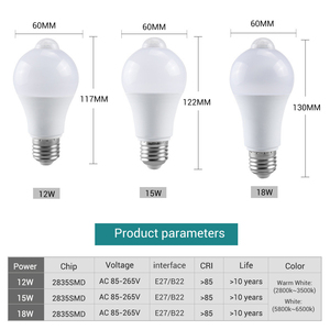 Ampoule LED E27 12W 15W 18W <span class=keywords><strong>avec</strong></span> détecteur <span class=keywords><strong>de</strong></span> <span class=keywords><strong>mouvement</strong></span>, lumière blanc chaud, capteur PIR intelligent, ampoules d'intérieur SMD2835 pour plafond et pièce - Product Image 2