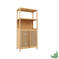 Armoire de rangement en bambou naturel à 2 niveaux, étagère ouverte, double porte à persiennes, vente en gros, écologique, organisateur multi-usages pour la maison