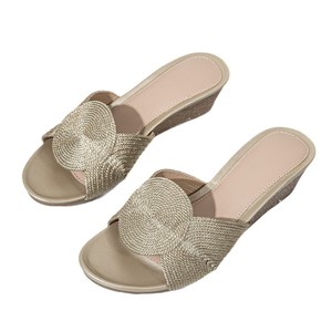 Women Summer Open Toe Wedge Sandals With Bow Decoration Comfortable PU Lining Fashion Trend <b>Slip</b>-On Style - Product Image 1