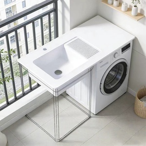 Modern Minimalist Compact Ceramic One-Piece Basin Freestanding <b>Bathroom</b> <b>Vanity</b> - Product Image 5