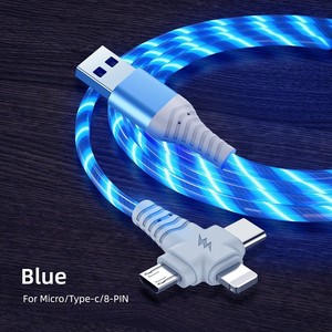 Flowing <b>Light</b> 3 In 1 Data Cable <b>Usb</b> Type C To Type C Fast Charging For Android Huawei Apple 1m PVC Cable With <b>Led</b> <b>Light</b> - Product Image 3