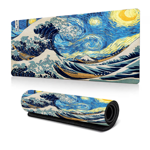 Tapis de souris de jeu japonais Sea Wave Large Custom XXL Big 35.5x 15.8in Tapis de souris avec bords cousus Tapis de clavier d'ordinateur antidérapants - Product Image 1